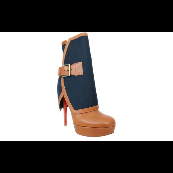 Louboutin harmony Mm brown navy platform boots. - Picture 3 of 8